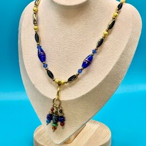 18KGP Vintage Venetian Cobalt Blue Glass Necklace